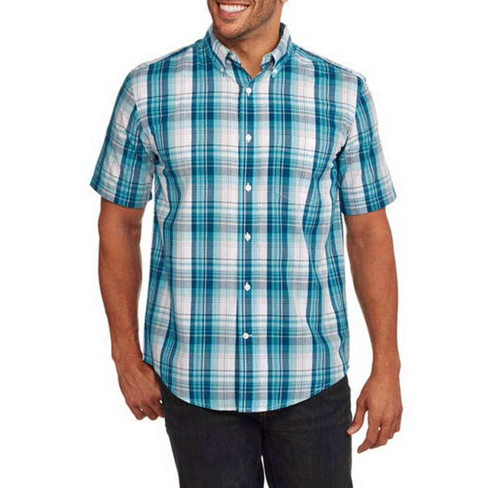 GEORGE - Men's Short Sleeve plaid Casual Button Down shirt - Walmart ...