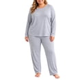 thumbnail image 2 of NominalSnug Womens Plus Size Pajamas Sets Long Sleeve Tops Sleepwear High Waisted Pants Cozy Homewear, 2 of 8