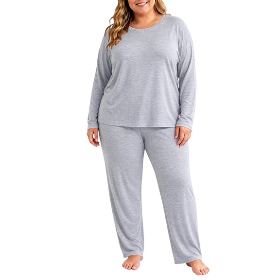FAIWAD Womens Pajama Sets 2 Piece Outfits Plus Size Long Sleeve Tops and Pants Casual Nightwear