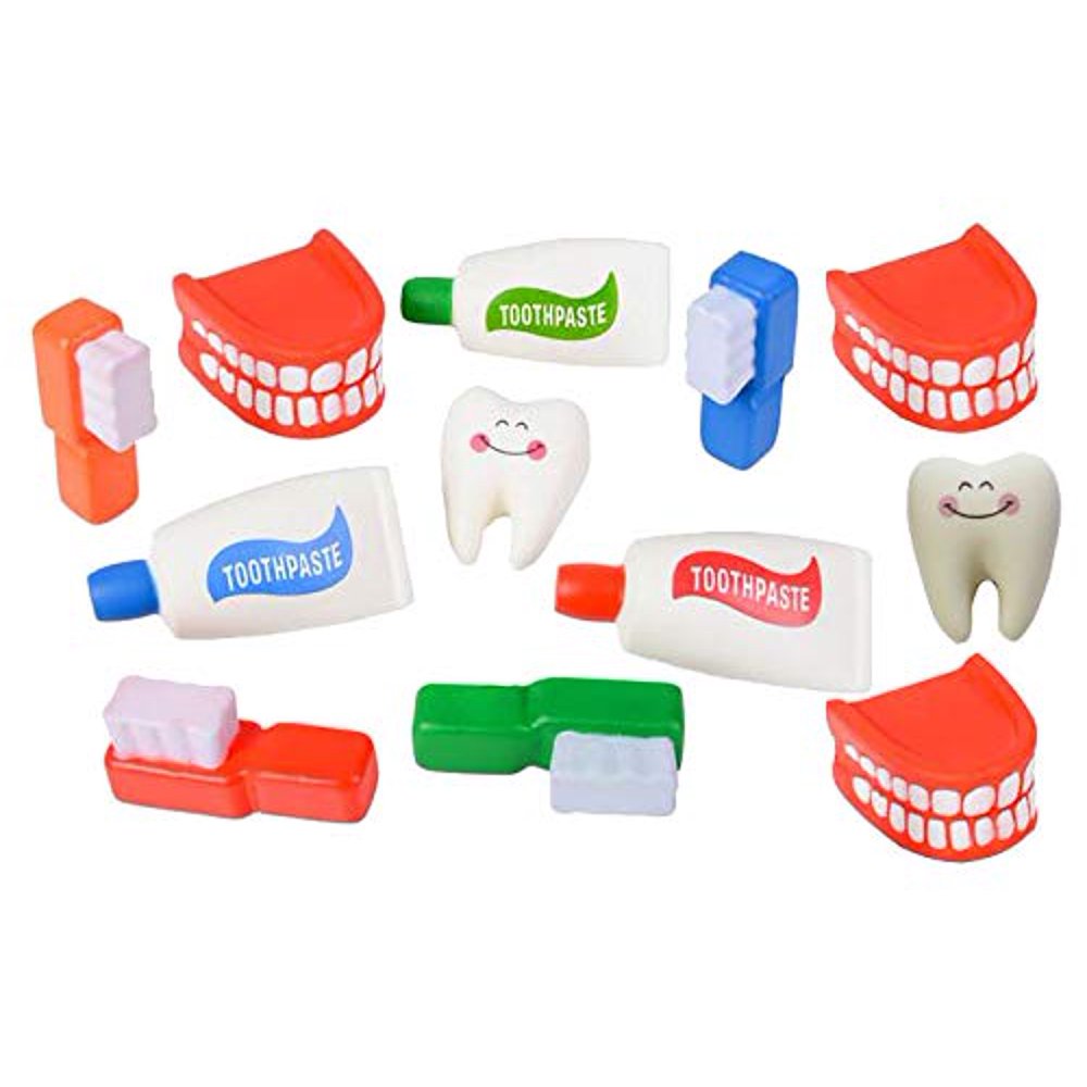 12 Dental Slow Rising Teeth, Toothbrush, Toothpaste Bulk Squishy Stress
