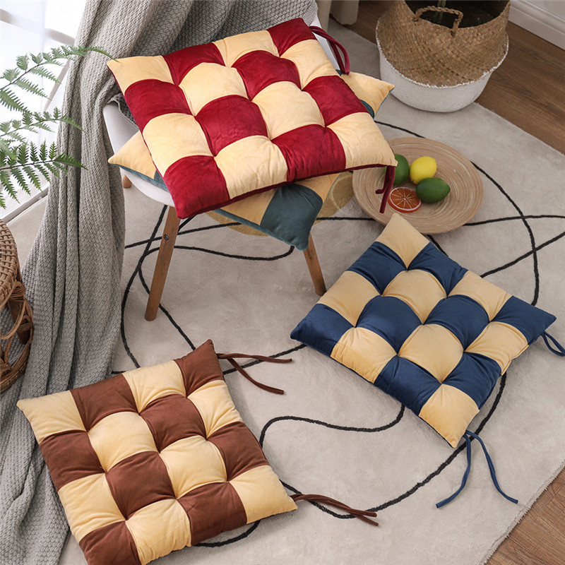 Kitchen Chair Pad Seat Cushion with Tie Rope, Lattice Pattern Pearl
