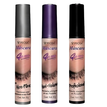 Prosa Mascara Set of 3 Piece Bundle Set (Microfibras + Profesional + MaxiVolumen) - Waterproof Makeup - Alargadora + Volumen + Efecto Extensiones