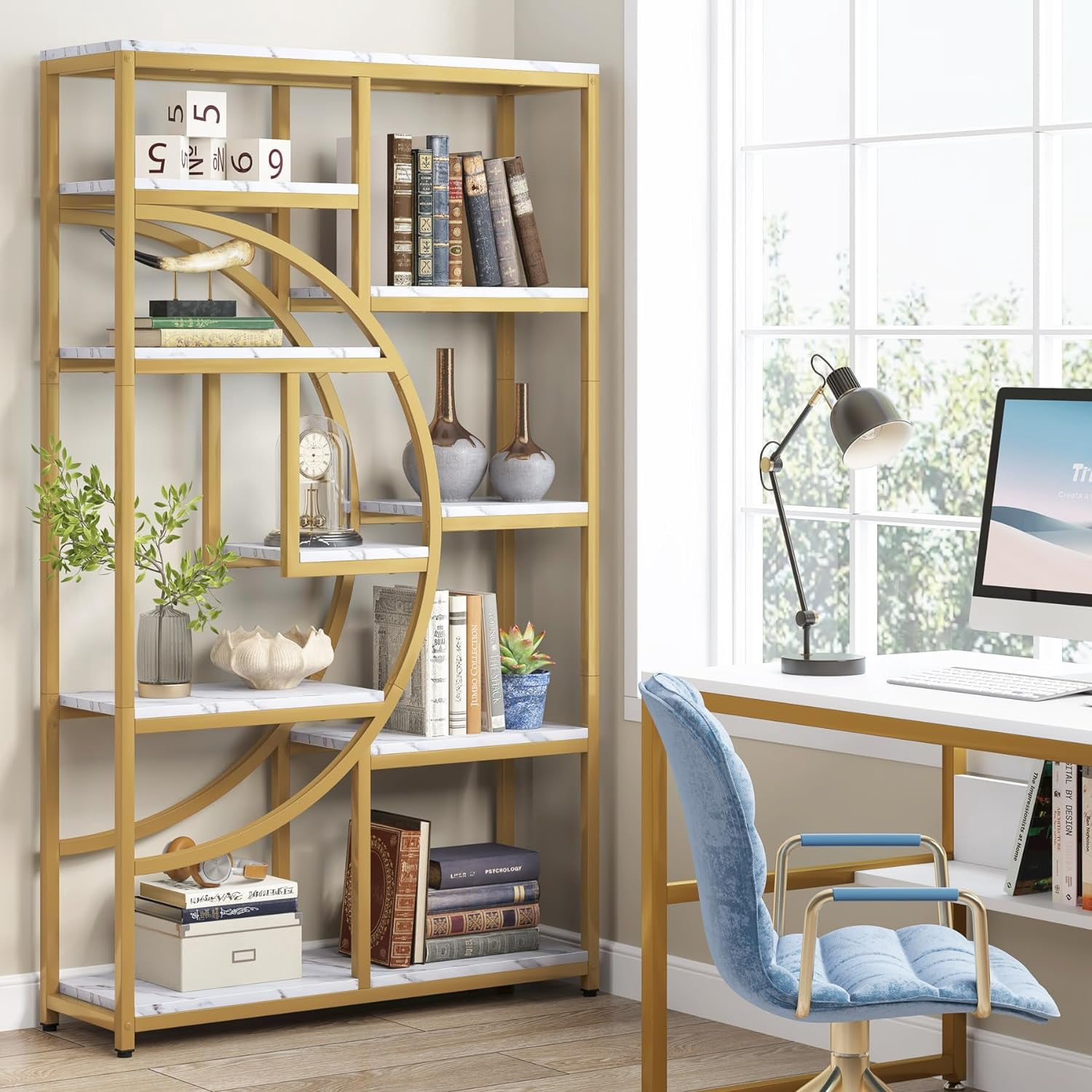 MAYEERTY Freestanding 9-Tier Etagere Bookshelf Industrial Charm Home Decor Display Shelf