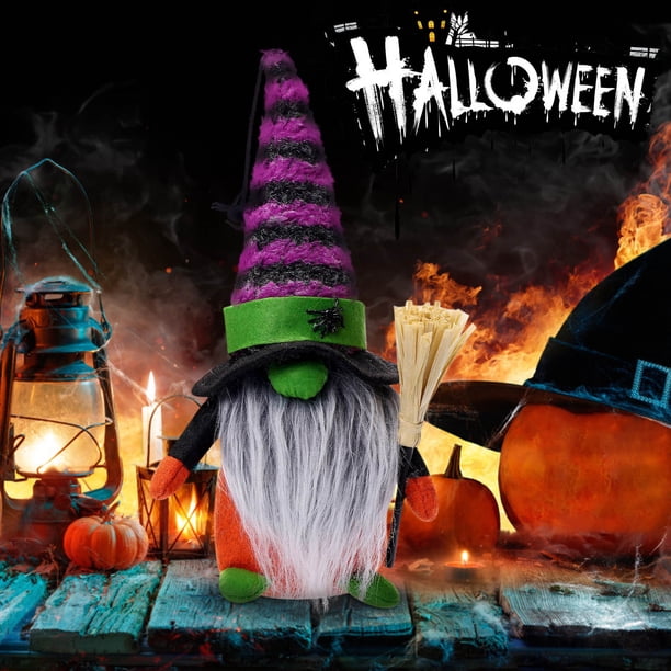 Fiudx Decoración del hogar Muñeco de hombre sin rostro de Halloween, araña enana, duende navideño verde, adornos de muñeco