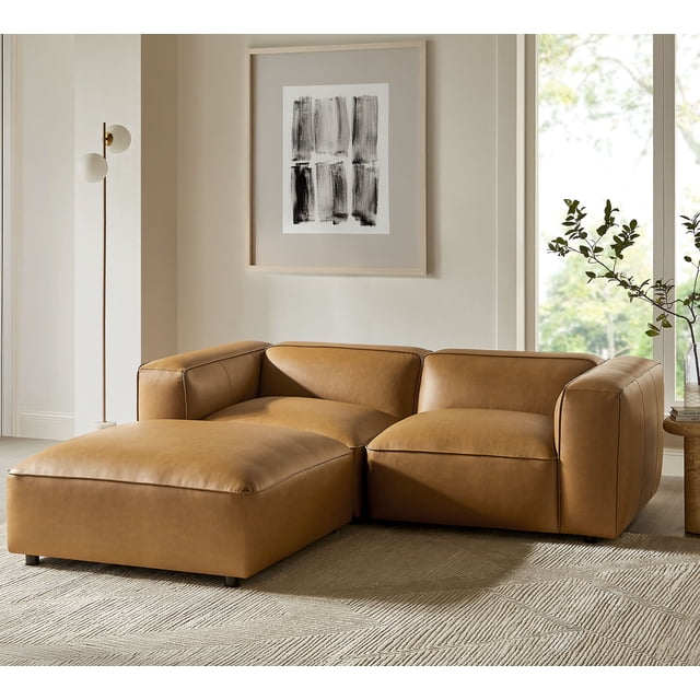 Modway Auren Causeuse Modulaire 3 Pcs Rembourrée en Cuir Végétalien avec Ottoman, Couleur Camel