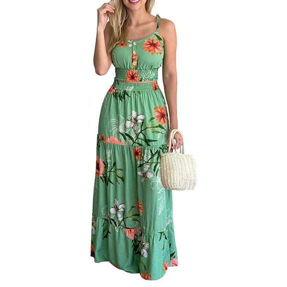 SELONE Skirt Sets Women 2 Piece Outfits Plus Size Women Beach Dresses for Women Two Piece Outfits Dressy Skirt Fashion Summer Print Casual Buttons SLeevless Camis Skirt Set 2-Green XL