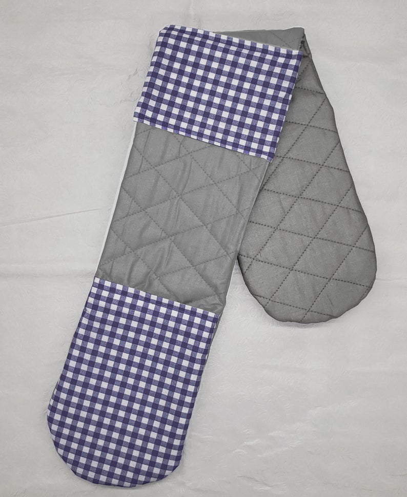 2~Oven Mitt Potholder Blue White Checker Country Quilted Hook Hot Pad New 