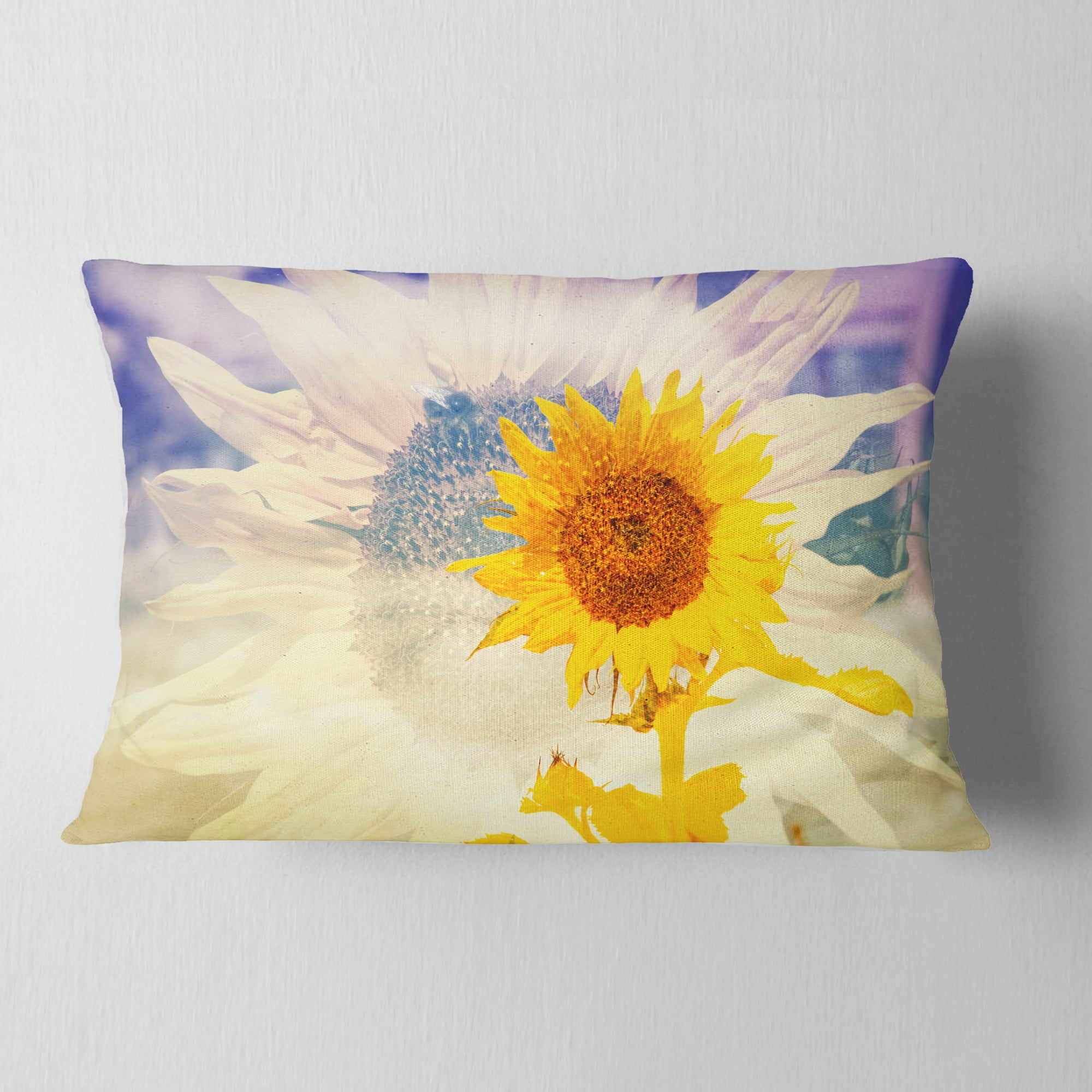 Designart Double Exposure Yellow Sunflowers - Floral Throw Pillow - 12x20
