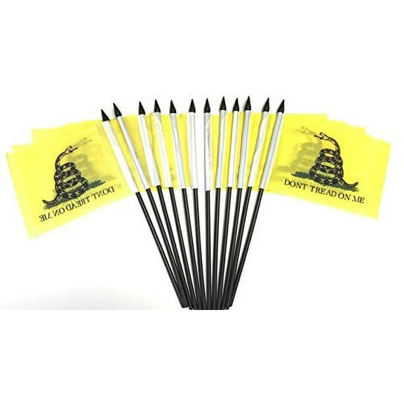 PACK of 12 4"x6" Don't Tread On Me Miniature Desk & Table Flags, 1 Dozen 4"x 6" Gadsden Small Mini Stick Flags