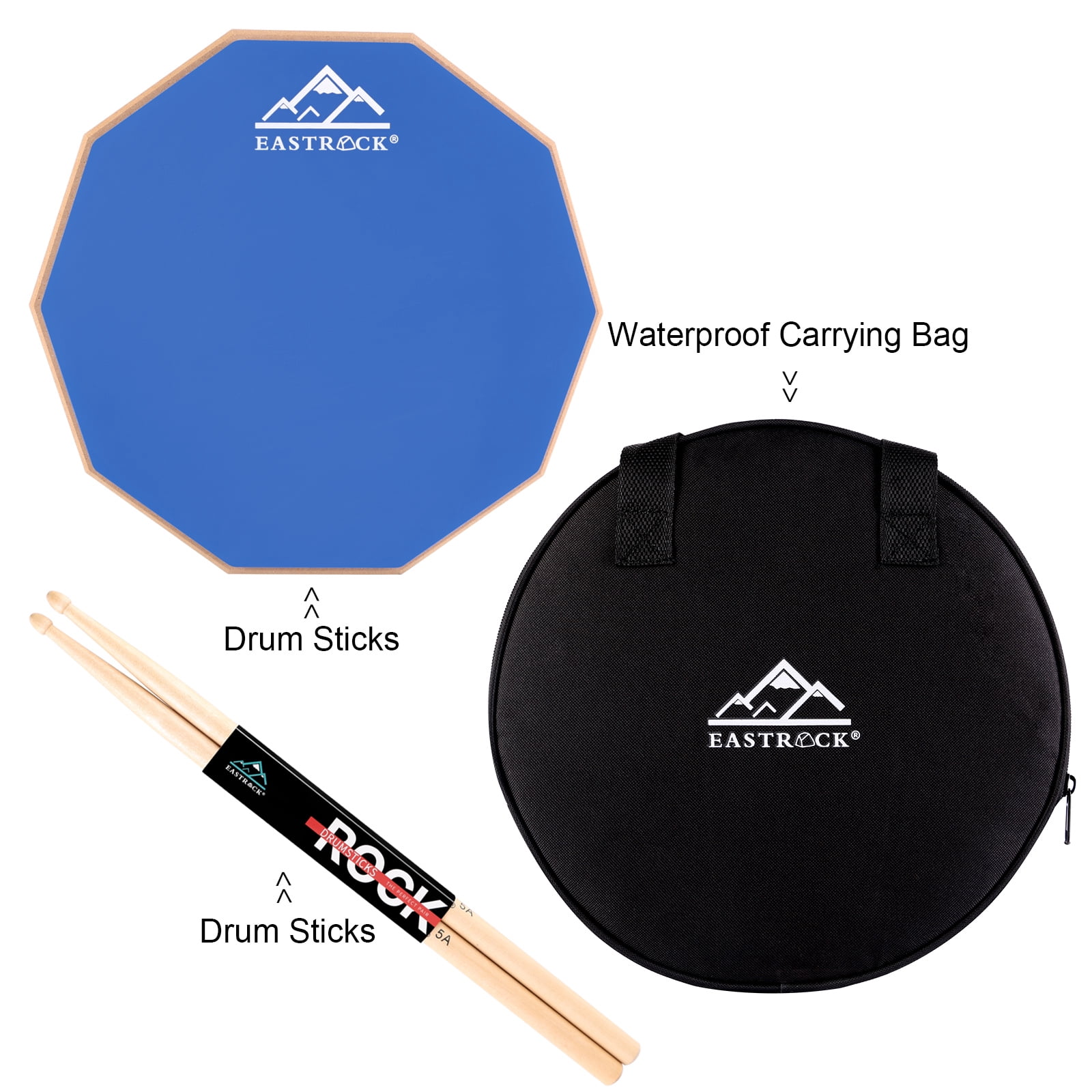 EASTROCK Drun Practice Pad 12 Inch Double Silicone Surface Silent Practice Drum Pad for Beginner Blue with Sticks & Bag