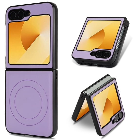 Magnetic for Samsung Galaxy Z Flip 6 PU Leather Case, [Compatible with Mag-Safe] PU Leather Hard PC Shell Slim Durable Shockproof Protective Phone Case Cover for Samsung Galaxy Z Flip 6, Purple