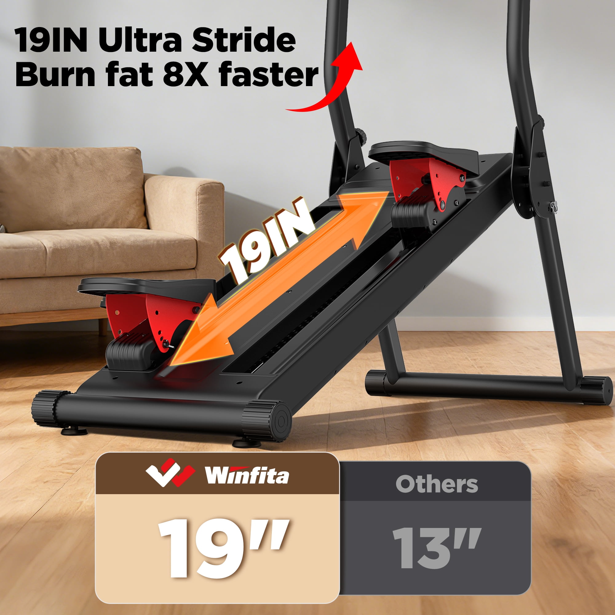 Magnetic Stair Stepper for Home Workout-Foldable Stepping Climbers with 8 Adjustable Resistance Levels, LCD Display & 19"Extended Step, Full-Size Foot Pedals, Compact Design for Cardio & Leg Training