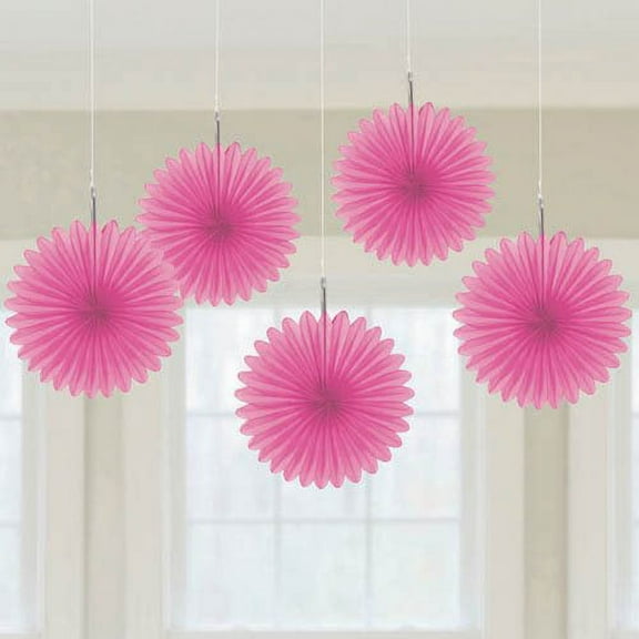 Various Pink Mini Hanging Fan Decorations, 5 Piece