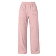 thumbnail image 4 of Ynynloco 100%Cotton Wide Leg Pants for Women Flowy Palazzo Drawstring Elastic Waist Trousers with Pockets Vacation Clothes, 4 of 7