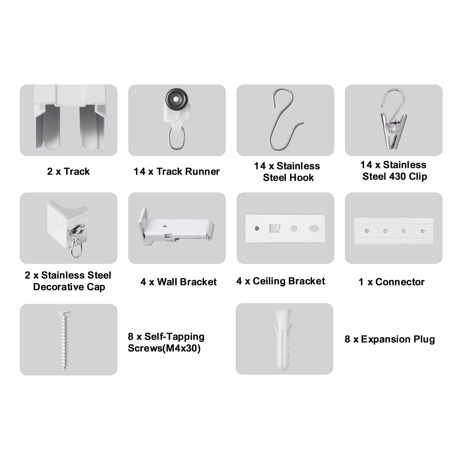 Ceiling Curtain Track Set, 2-Pack 35 Inch Tracks, Aluminum Alloy with Smooth Sliding Runners, Ceiling or Wall Mount, Compatible with Various Curtain Types