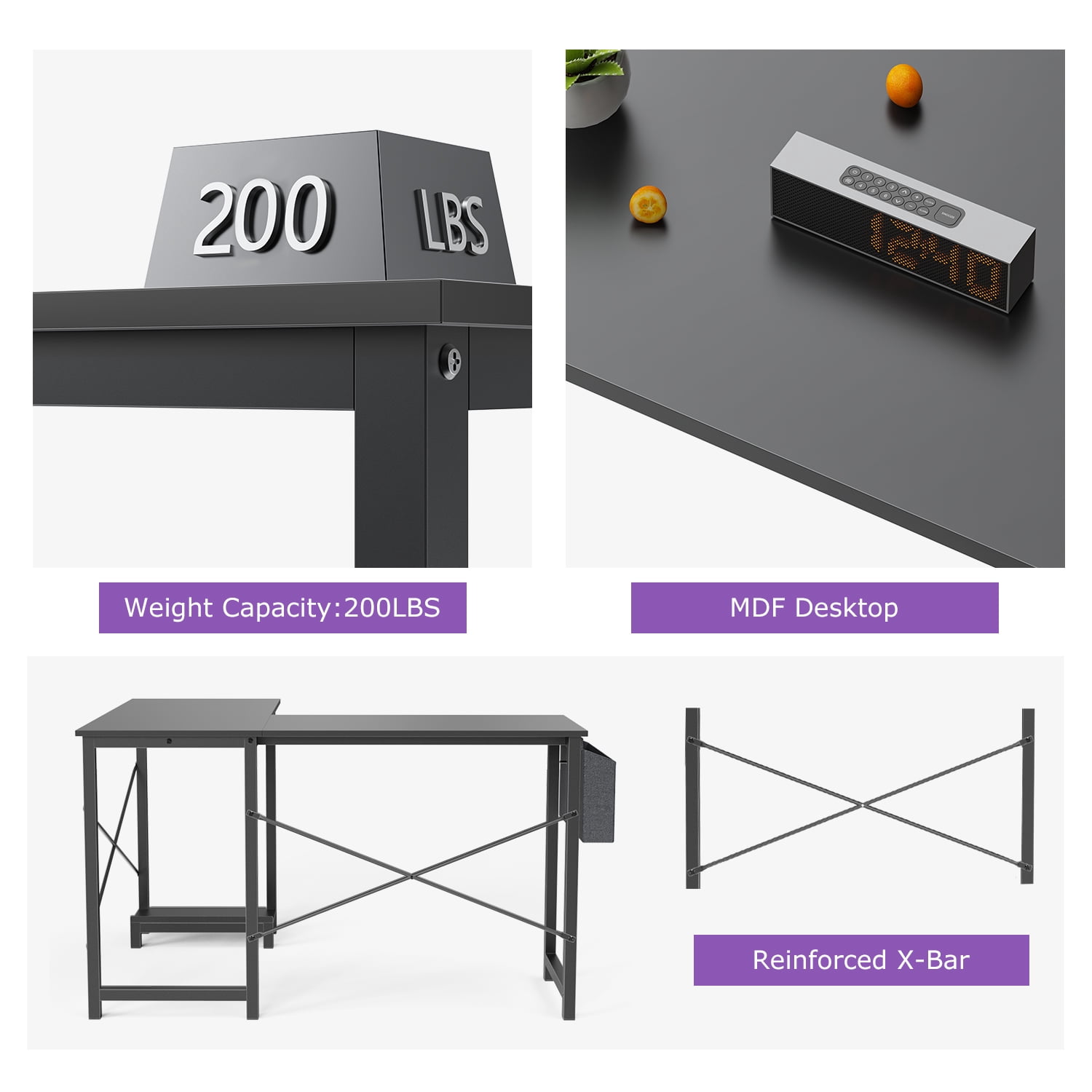 JOINSUN Modern L-Shaped Desk, Sleek Design, Spacious Workspace, Black