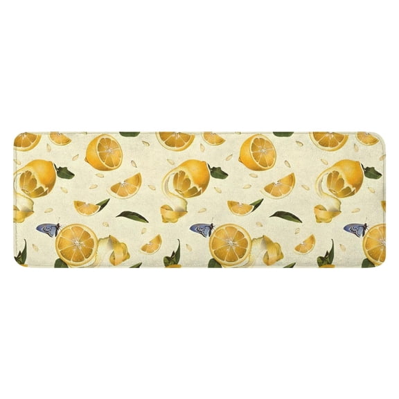 Yellow Lemon Fruit Slices White Pattern Kitchen Rug Mat,Kitchen Runner Rugs Non Skid Washable,Decorative Kitchen Floor Mats for Kitchen,Sink,Laundry,17"x47.2"