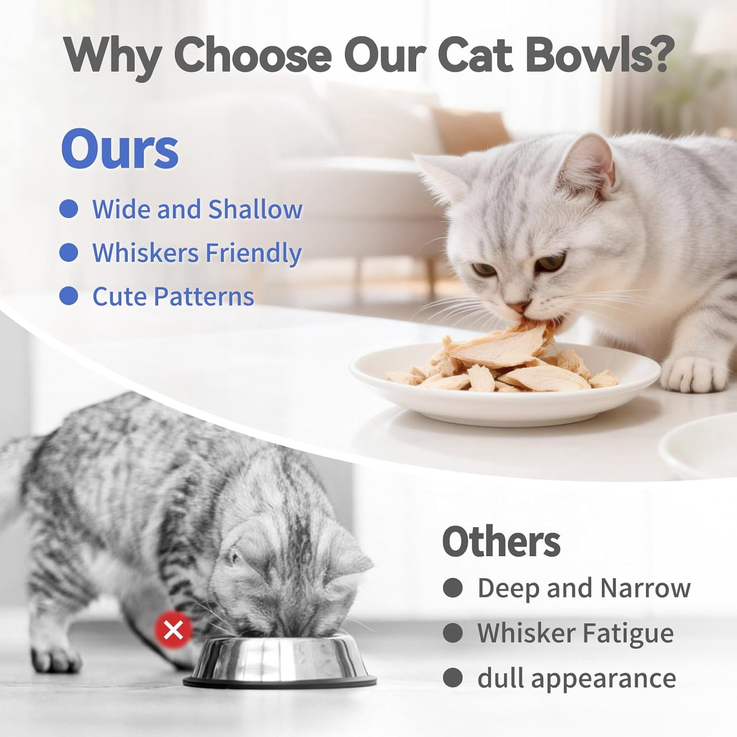 [8 Pack] Ceramic Cat Food Bowl, Cute Cat Bowls Whisker-Friendly, 5.9" Shallow Wide Kitten Plates, Easy to Clean Indoor Feeding Dishes