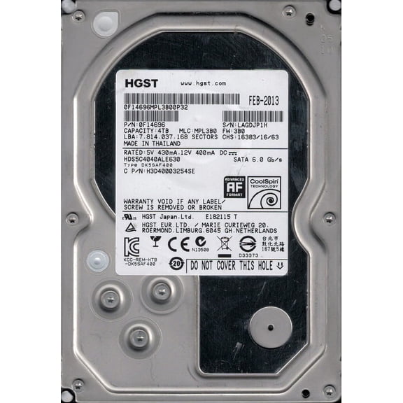 HDS5C4040ALE630 P/N: 0F14696 MLC: MPL3B0 Thailand HGST 4TB Desktop HDD