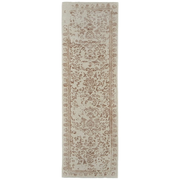 Feizy Bella Transitional Oriental, Ivory/Tan/Pink, 2'6" x 8' Runner Handmade Sheen Bohemian & Eclectic Bordered Floor Rug for Living room Bedroom