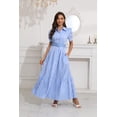 thumbnail image 3 of utcoco Womens Striped Button Down Shirt Dress Casual Puff Short Sleeve Ruffle Hem Maxi Dresses with Belt, 3 of 6
