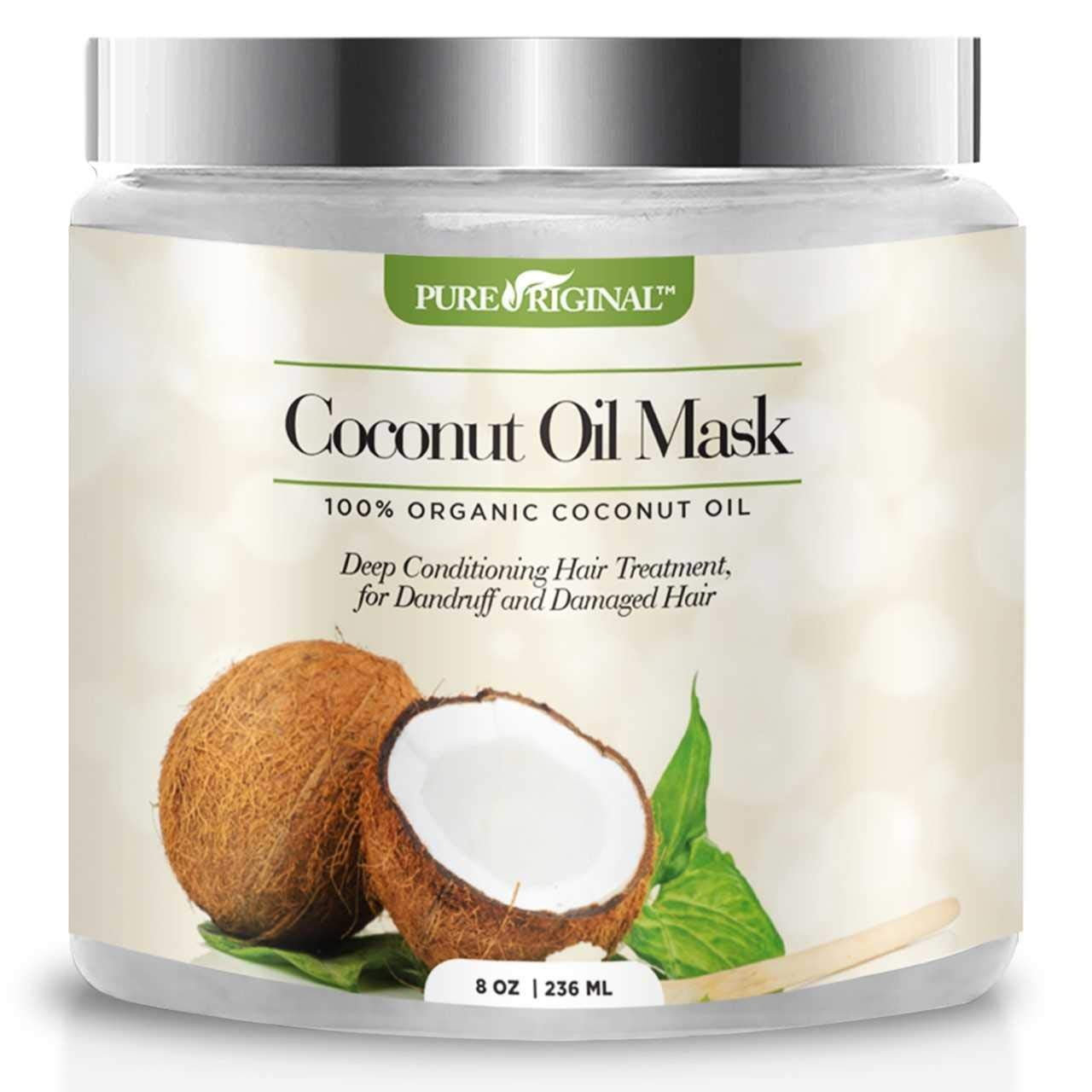Pure Original Organic Coconut Oil Hair Mask, Natural Hair Care Treatment -  Hydrating & Restorative Mask - Promotes Healing and Natural Hair Growth,  Repairs Dry and Damaged Hair, 8 oz. 