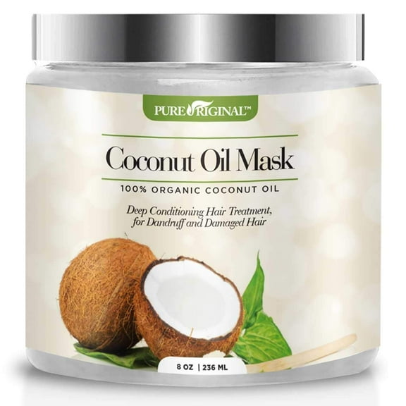 Pure Original Organic Coconut Oil Hair Mask, Natural Hair Care Treatment - Hydrating & Restorative Mask - Promotes Healing and Natural Hair Growth, Repairs Dry and Damaged Hair, 8 oz.