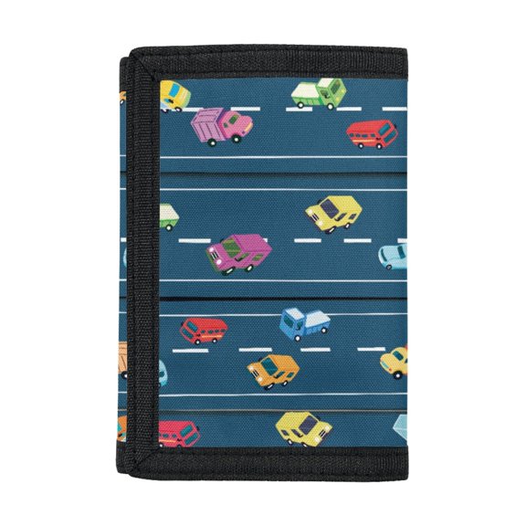 CHAQLIN Cartoon Traffic Car Trifold Card Wallet, Lightweight Polyester Kids Trifold Wallet for Children Daily Use and Outdoor Activities