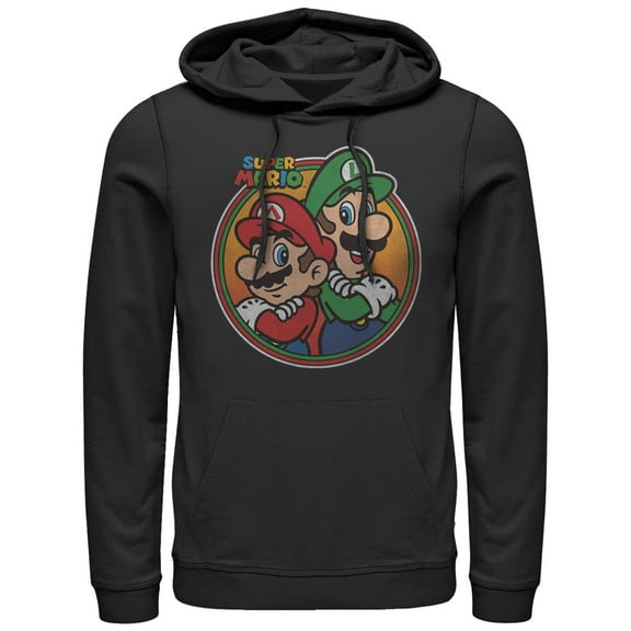 Men's Nintendo Mario Luigi Back to Back Pull Over Hoodie Black Small