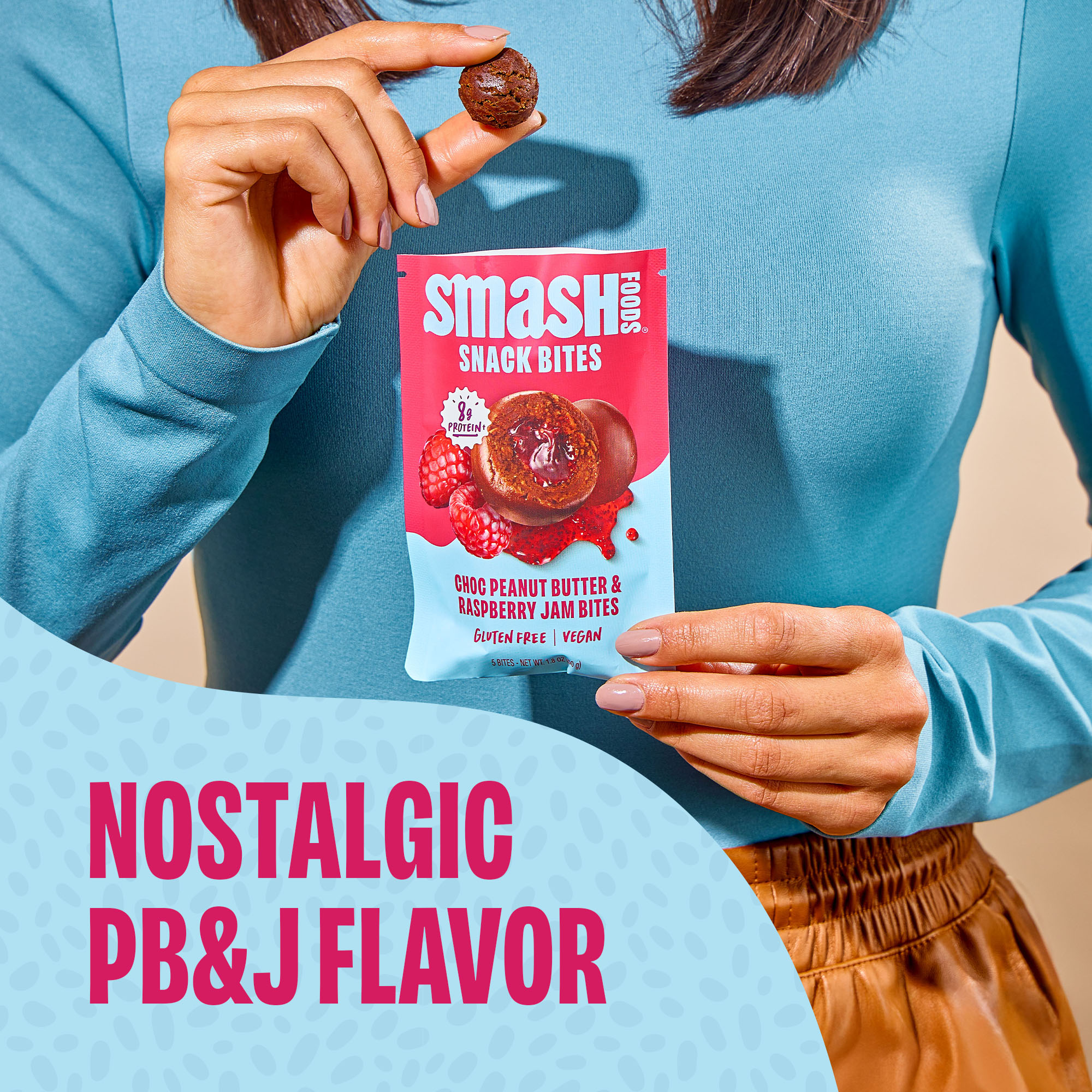 Smash Foods Gluten-Free Vegan Snack Bites (Raspberry), Protein & Energy, 8-Pack