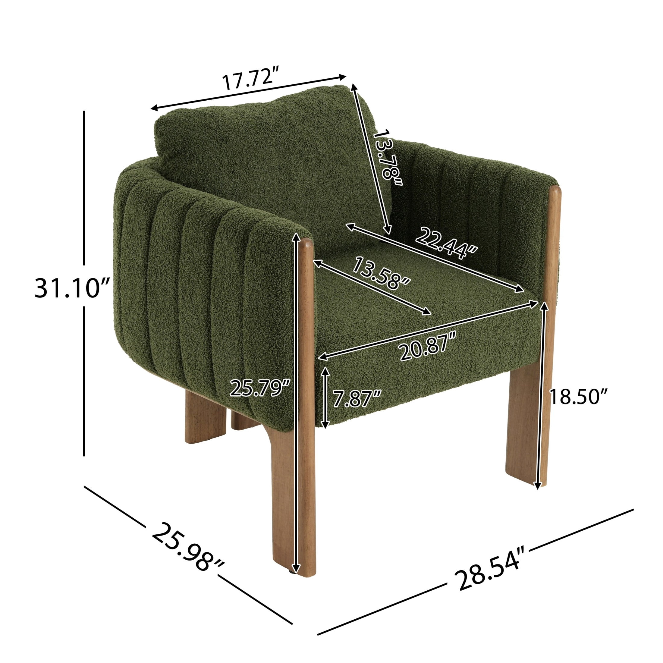Christopher Knight Home Set of 2 Boucle Upholstered Dining Chairs, Channel Tufted Accent Chairs, Green+Walnut