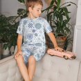 thumbnail image 4 of Fotbe Retro ice blue snowflakes Pijama Estampada de 2 Piezas para Niños – Ropa de Dormir de Manga Corta Cómoda para Niños y Niñas, Camiseta y Shorts de Algodón-3X-Large, 4 of 6