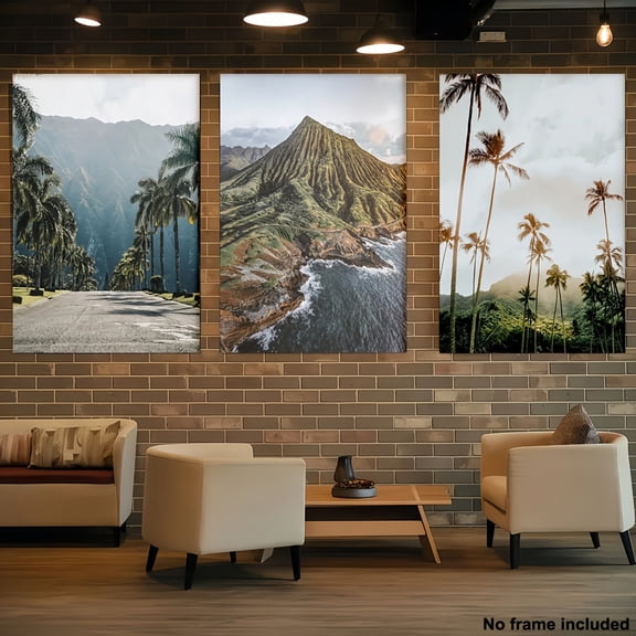 3pcs, 2D Frameless Canvas Art, Living Room Decor Set, Hawaiian Print Trio, Hawaii Island Art Prints, Palm Tree Wall Decor, Hawaiian Beach Art, Coastal Wall Decor, 2D Flat, Perfect for Room Decor