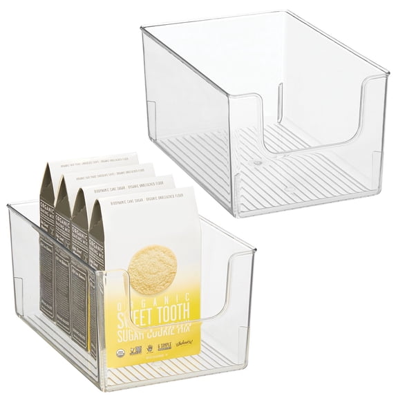 mDesign Kitchen Plastic Storage Organizer Bin with Open Front - 2 Pack - Clear