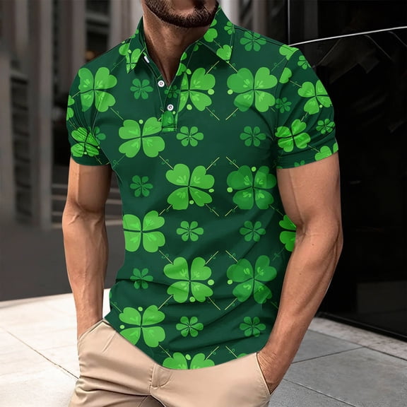 PNTUTB St. Patrick's Day Men's Fashion Print Collared Button Down Pullover Casual Short Sleeve Blouse