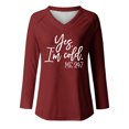 thumbnail image 4 of KIHOUT - Blusas casuales para mujer, liquidación 2024, moda clásica, estampado de letras, cuello en V, blusas básicas holgadas, camisetas de manga larga, blusas tipo túnica para otoño, 4 of 4