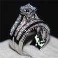 thumbnail image 1 of FDLK, 2 uds., conjunto nupcial, anillos elegantes para mujer, joyería de moda de compromiso de boda con anillo femenino de circón cúbico brillante completo Tan Jianjun unisex, 1 of 2