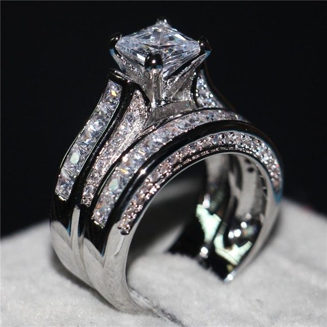 FDLK, 2 uds., conjunto nupcial, anillos elegantes para mujer, joyería de moda de compromiso de boda con anillo femenino de circón cúbico brillante completo Tan Jianjun unisex
