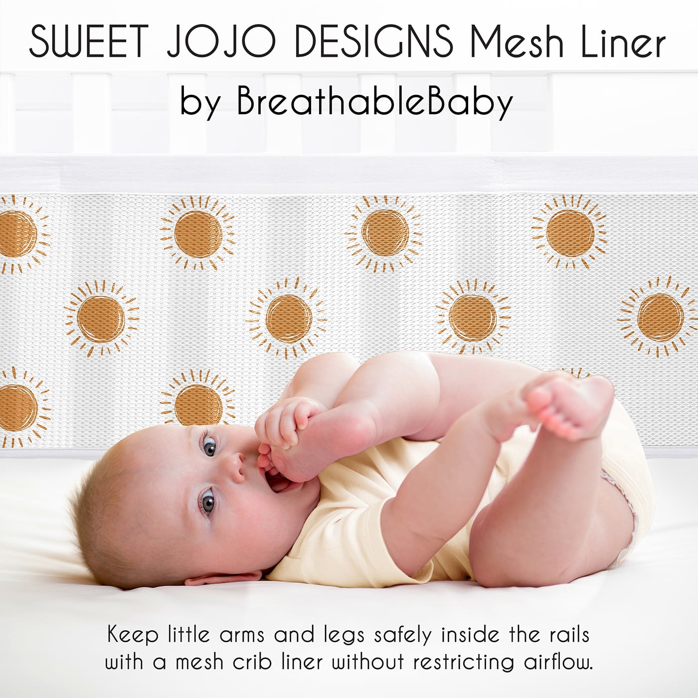 Sweet Jojo Designs + BreathableBaby Boho Sun Orange White Breathable Mesh Crib Liner Pad