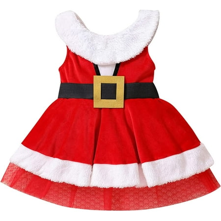 

PIKADINGNIS Kids Little Baby Girls Christmas Outfits Santa Claus Velvet Long Sleeve Dress Princess Party Tutu Dresses with Belt