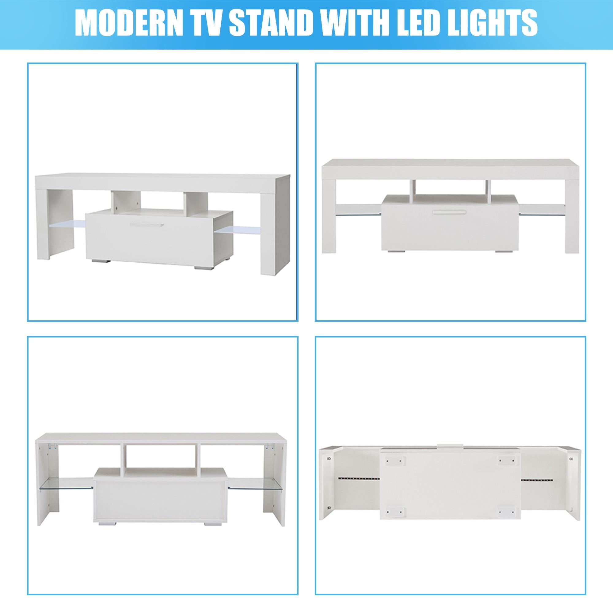 PAPROOS TV Stand for TVs up to 55", High Gloss TV Cabinet with LED Light, Modern TV Console Table with Storage Drawers, Media Television Stand Entertainment Center, White