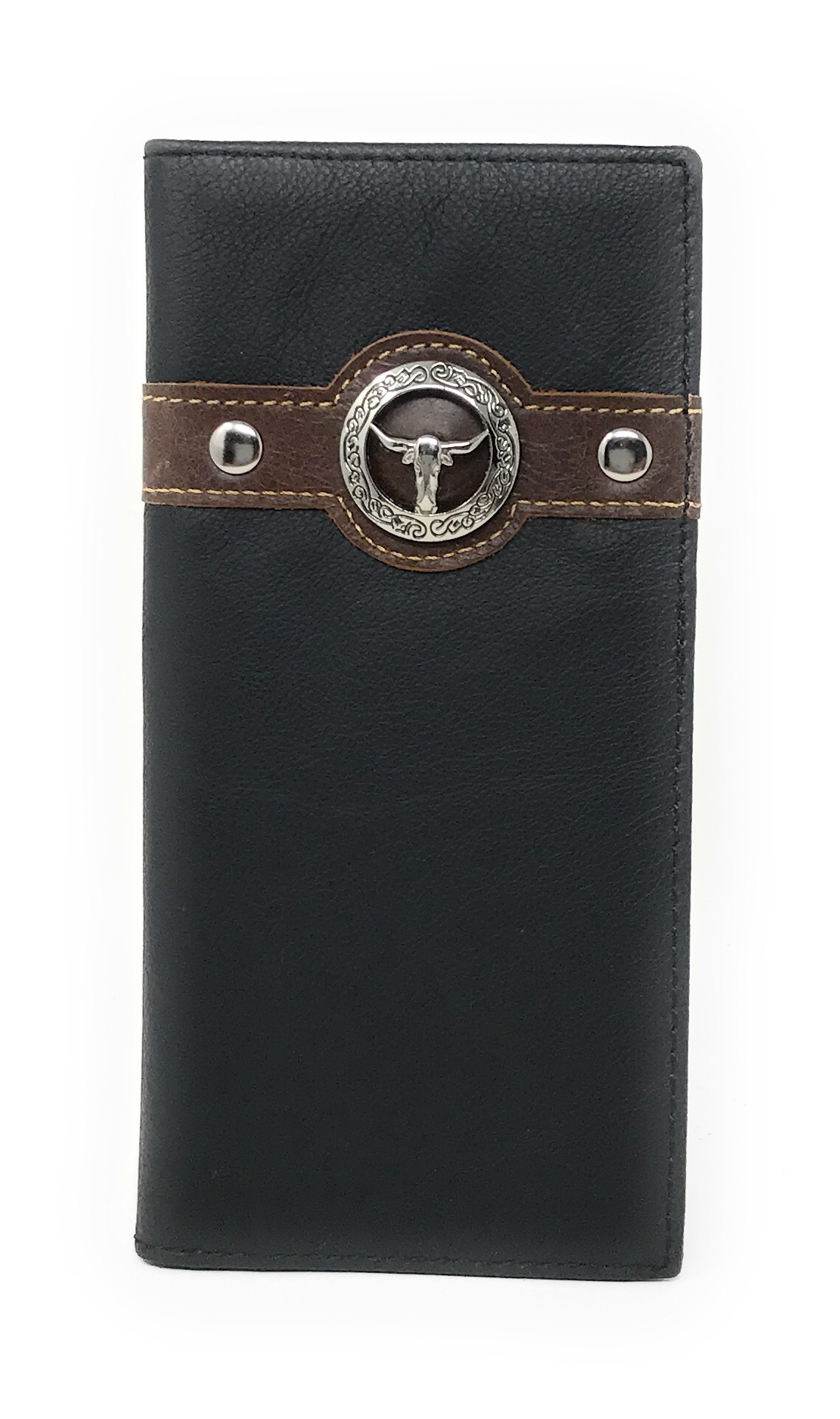 Texas West Men's Genuine Leather Longhorn Bifold Long Wallet in 3