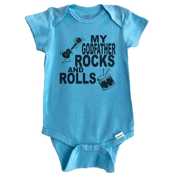 My Godfather Rocks And Rolls Music Baby Bodysuit (Blue), 0-3 Months
