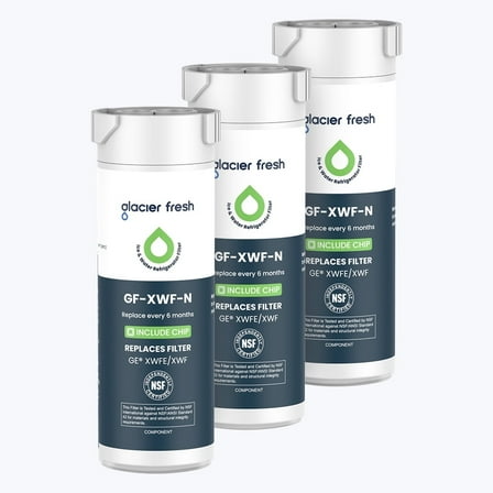 GLACIER FRESH XWFE Water Filter, Replacement for  XWFE, XWF Genuine Ge Refrigerator Compatible with  French-Door - 3 Pack(with Chip)