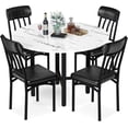 thumbnail image 5 of MIERES Marble-Effect Kitchen Dining Table Set Round Dining Table and Chair Set Includes 4 Leather-Backed Chairs Ideal for Kitchens, Apartments, and Compact Dining Areas, 5 of 8