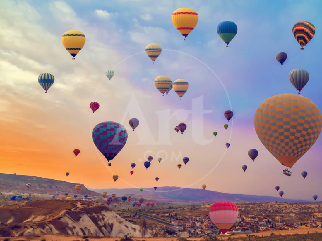 Hot Air Flying over Mountains Landscape Sunset Vintage Nature Background Skyscape Landscape Photography Print Wall Art By Danilin VladyslaV Travel - Walmart.com