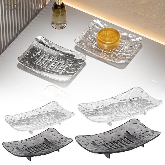 Clearance Under $0.79 Soap Dish with Drainage Holes, Non-Slip PET Soap Tray with Glacier Pattern, Long-Lasting Soap Holder for Bathroom, Kitchen, Gym, and Travel