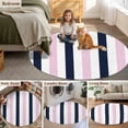 thumbnail image 6 of Navy Blue Pink Striped Round Living Room Rugs 3.3 ft, Modern Washable Area Rug with Non-Slip Sturdy Edge Binding Round Front Door Mat Floor Carpet for Entryway, 6 of 9