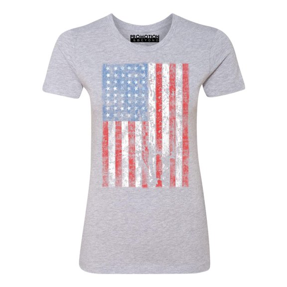 P&B Distressed USA Flag 4th of July Independence Day Women's T-shirt, Heather Gray, M