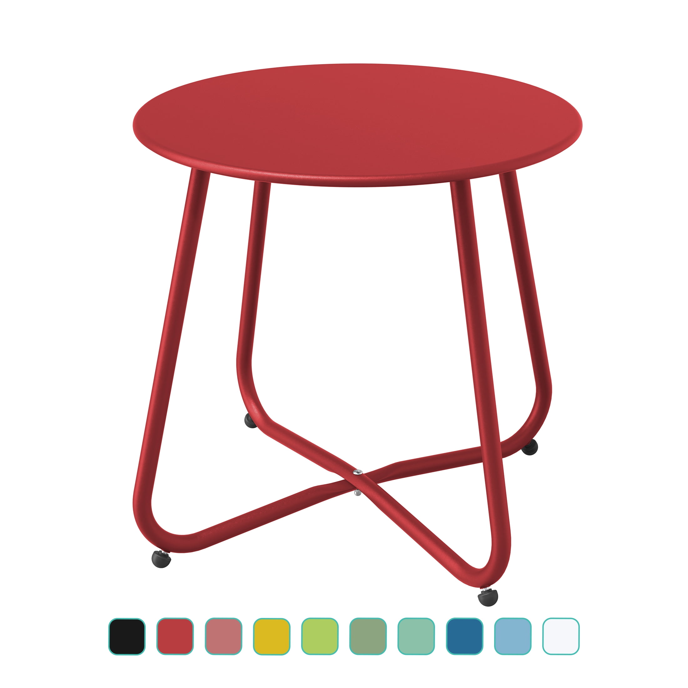 Grand Patio Outdoor&Indoor Steel Patio Side Table, Weather Resistant Outdoor Small Round End Table for Patio, Yard, Balcony, Garden, Living Room, Bedroom, Red